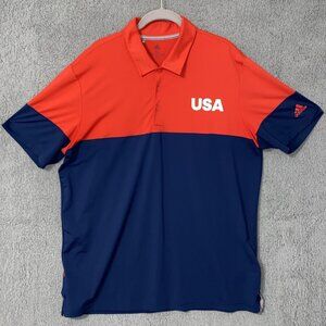 Men's Adidas Red/Navy USA Golf All Day 2.0 Colorblock‎ Polo Sz XL